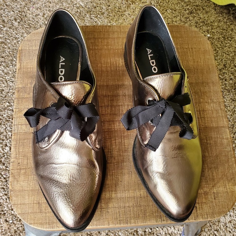 Aldo Grey Pewter Crossgrain Ribbon Laces Loafers 6